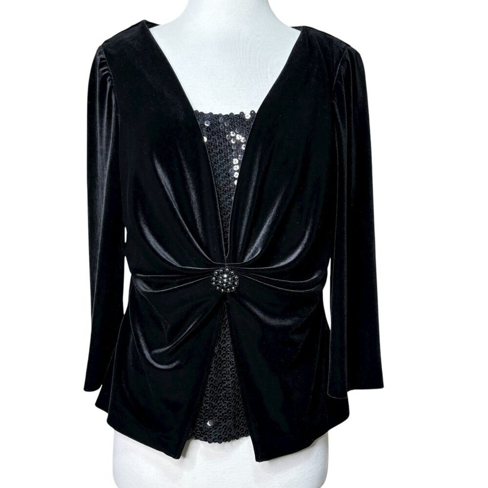 Jackie Jon Evening Blouse Black Velvet Sequin Size 6 Vintage